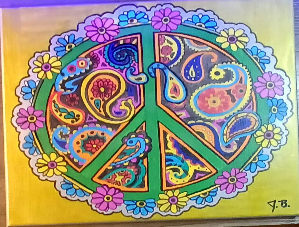 12" x 16" Madala Peace Symbol Acrylic Painting On An Canvas