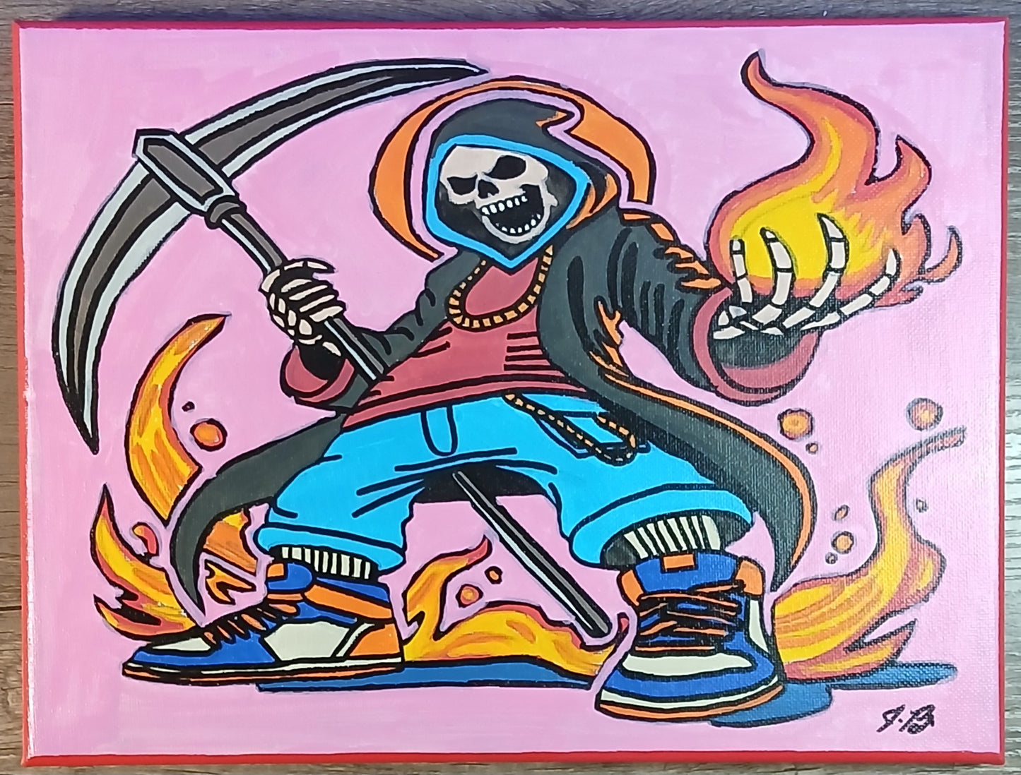 9"x 12" Gangsta Reaper Acrylic Painting On An Canvas