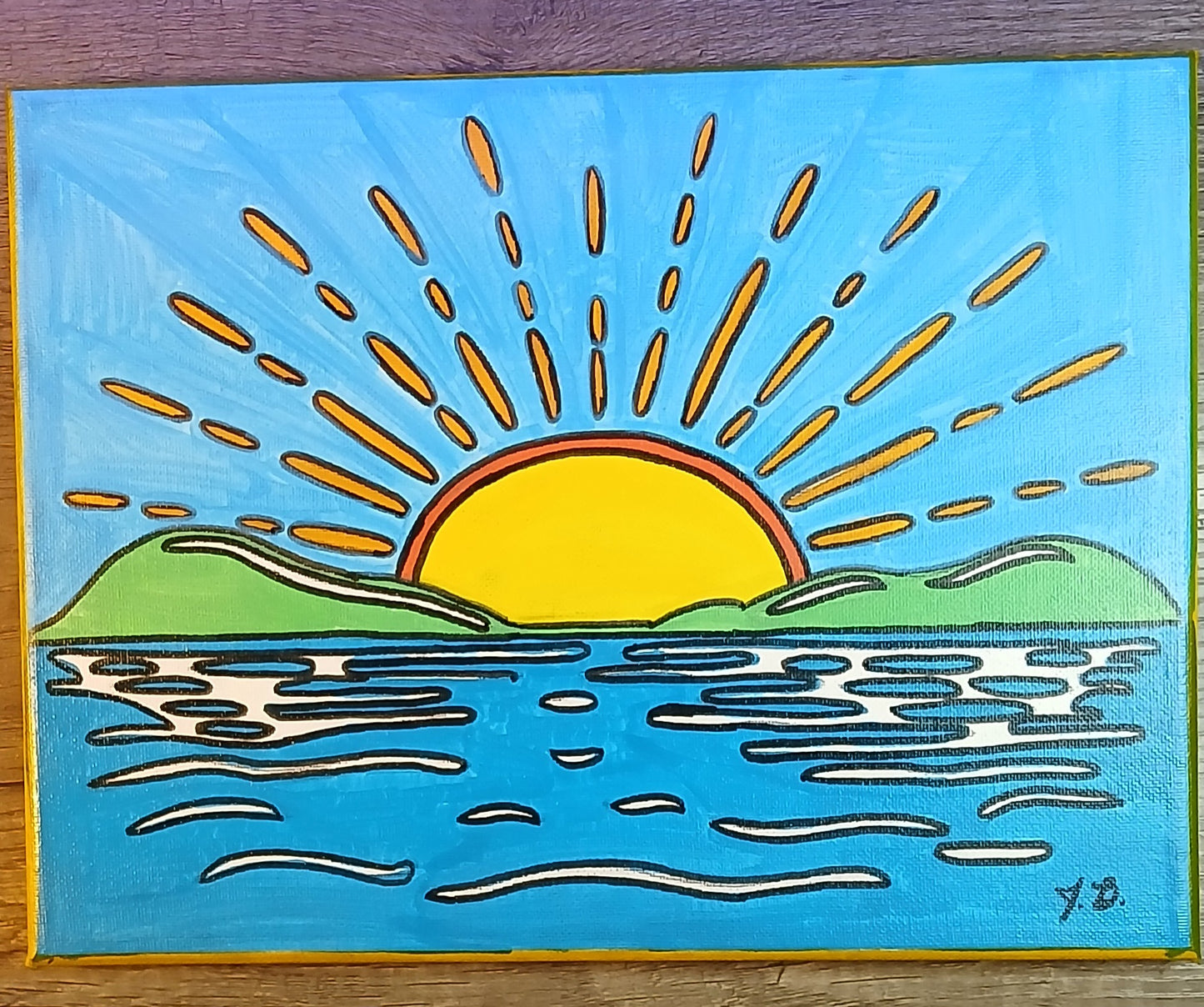 9" x 12" Vibrant Sunrise Acrylic Painting On An Canvas