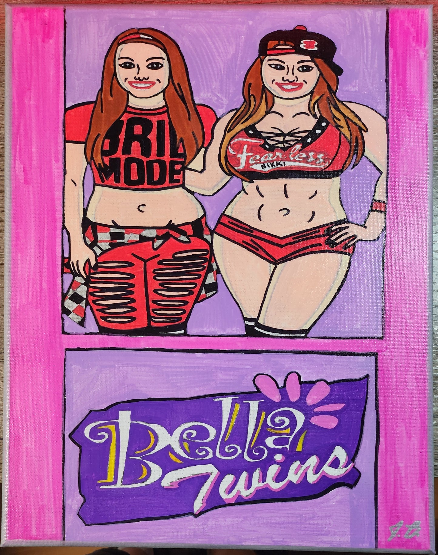 11" x 14" The Bella Twins Acrylic Painting On Canvas