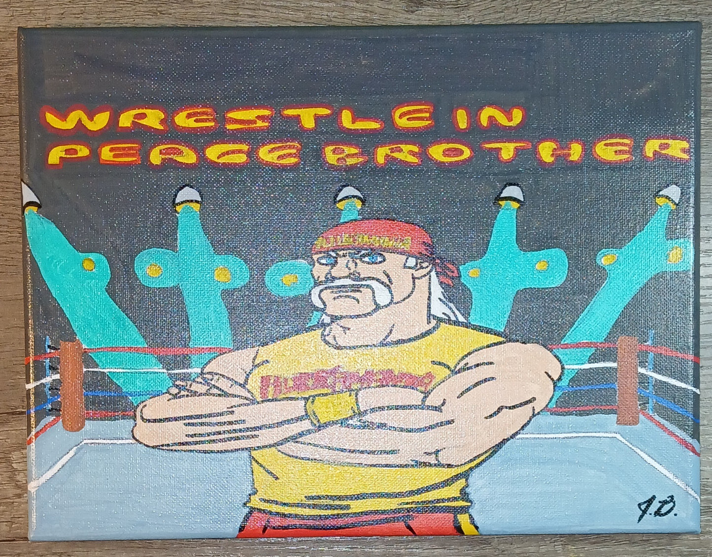 9" x 12" Hulk Hogan Wrestle In Peace Brother Acrylic Painting On An Canvas
