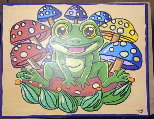 14" x 18" Happy Frog Acrylic Painting On An Canvas