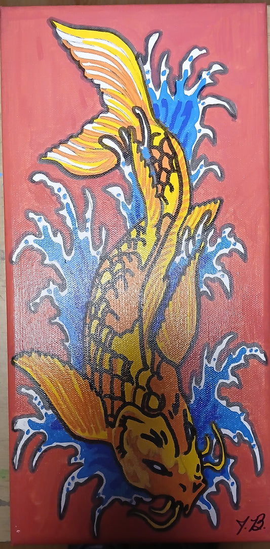 7" x 14" Koi Fish Acrylic Paintig On An Canvas