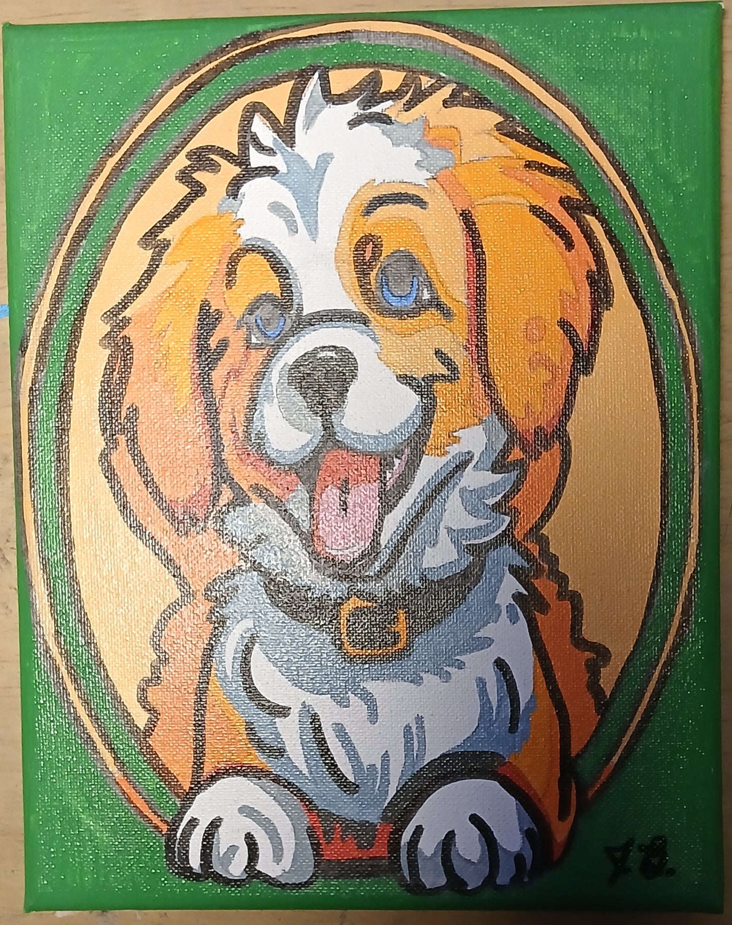 8" x 10" Cute Puppy Acrylic Painting On An Canvas
