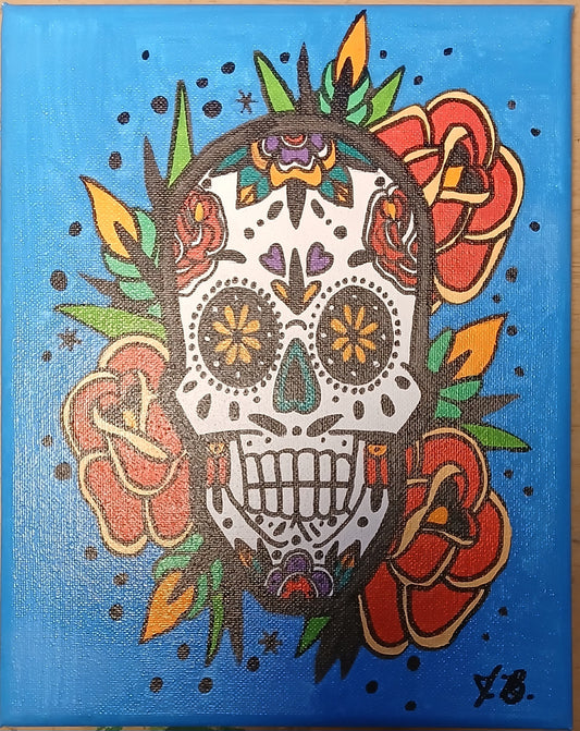 8" x 10" Sugar Skull Acrylic Painting On An Canvas