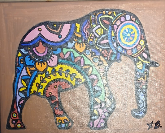 8" x 10" Mandala Elephant On An Canvas