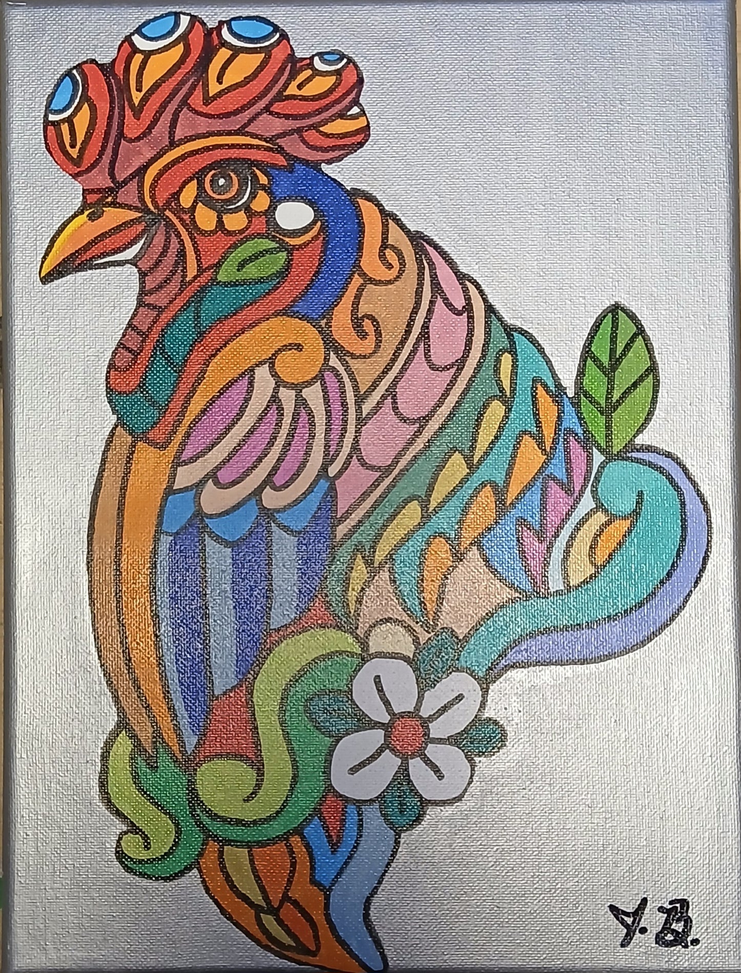 9" x 12" Mandala Rooster Acrylic Painting On An Canvas