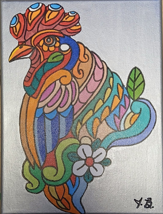 9" x 12" Mandala Rooster Acrylic Painting On An Canvas