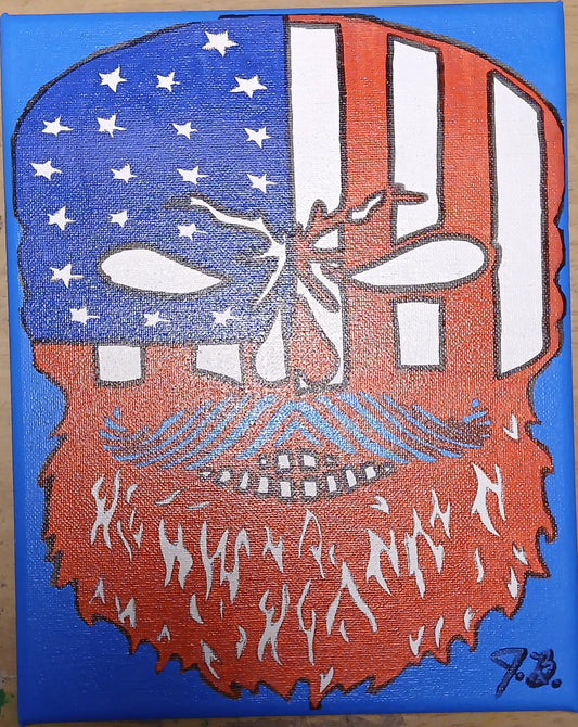 8"x 10" Bearded American Acrylic Painting On An Art Canvas