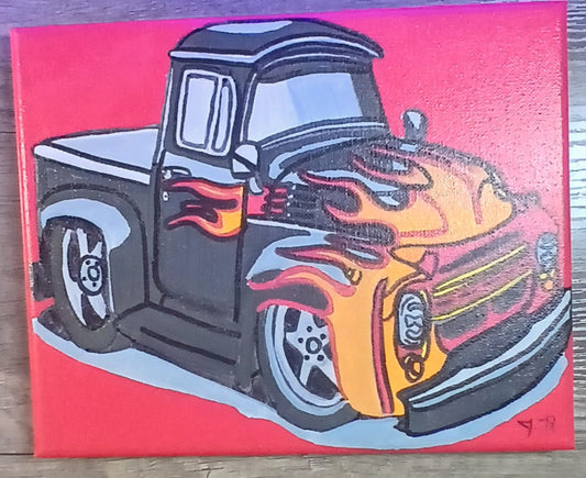 8" x 10" Hot Rod Pick Up Acrylic Painting On An Canvas