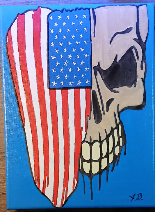 9"x 12" Patriotic Skull Acrylic Painting On An Canvas