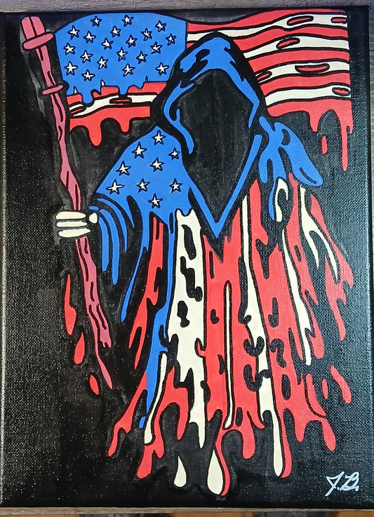 9" x 12" American Reaper Acrylic Painting On An Art Canvas
