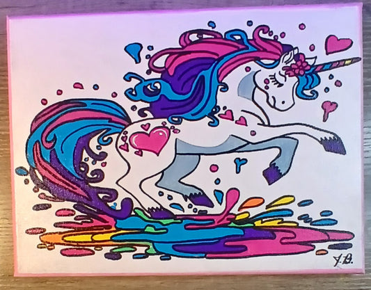 9"x 12" Colorful Unicorn Acrylic Painting On An Canvas