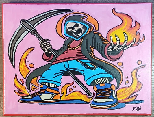 9"x 12" Gangsta Reaper Acrylic Painting On An Canvas