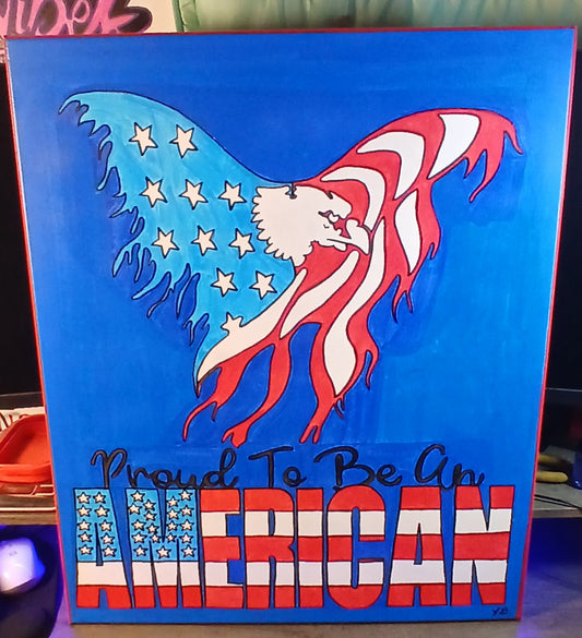 20" x 24" Proud To Be An American Eagle Acrylic Painting On An Canvas