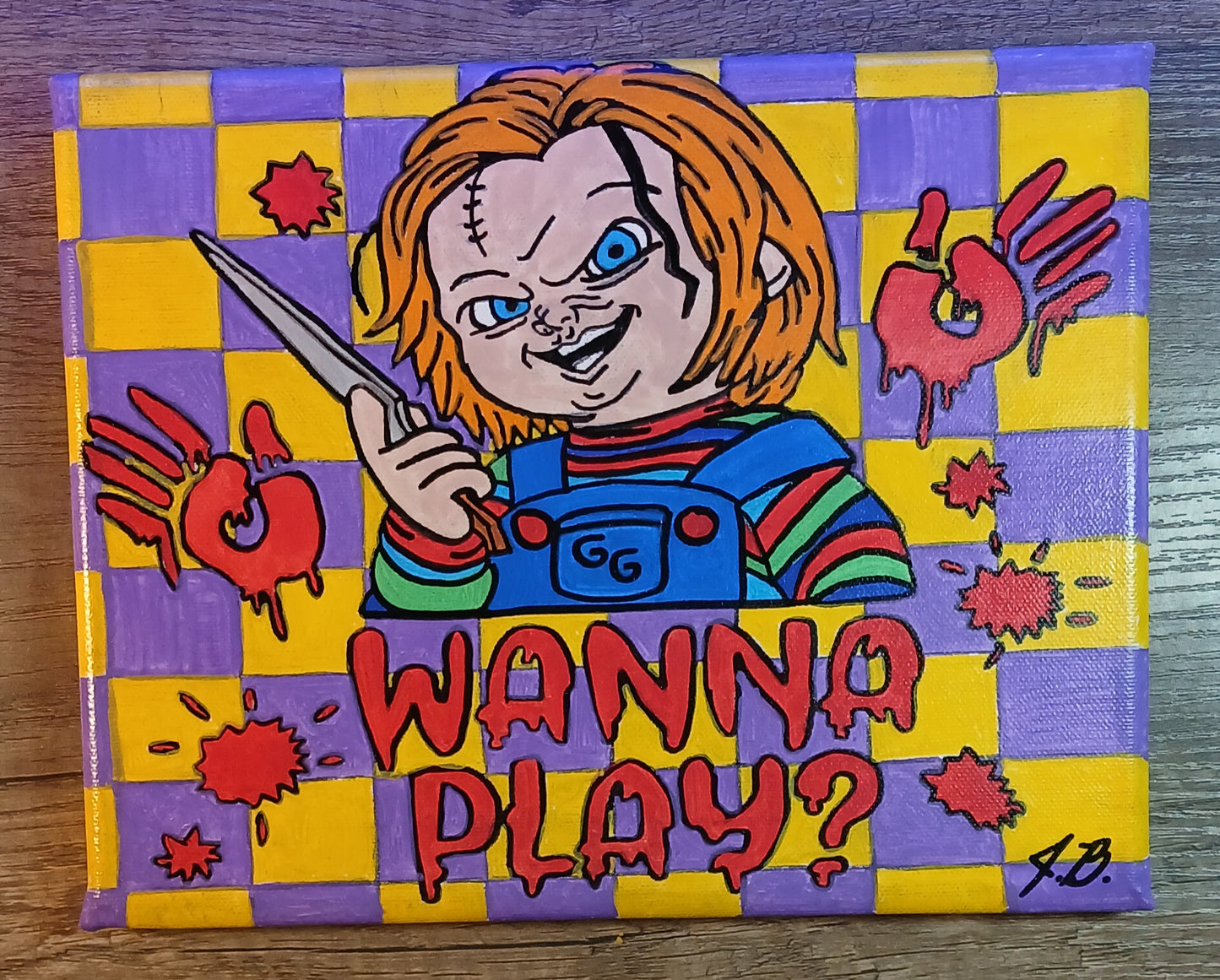8" x 10" Wanna Play Acrylic Painting On An Canvas