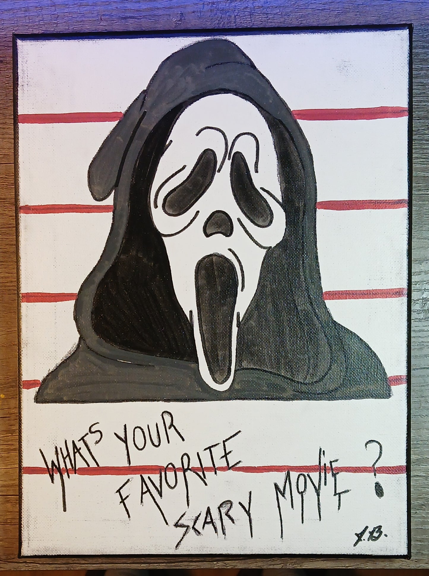 9" x 12" Ghost Face Acrylic Painting On An Canvas