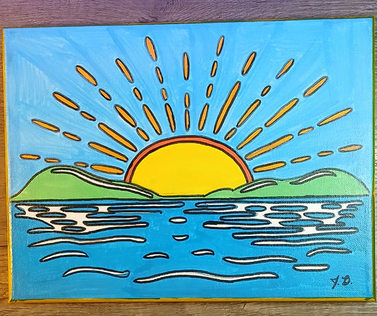 9" x 12" Vibrant Sunrise Acrylic Painting On An Canvas