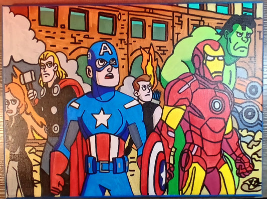 12"x 16" Marvel Avengers Acrylic Painting On An Canvas
