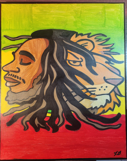 16" x 20" Bob Marley's Rasta Lion Acrylic Painting On An Canvas