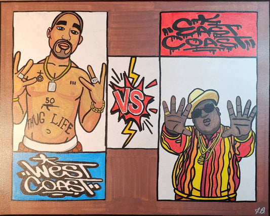 16" x 20" Tupac & Biggie West Vs. East Coast Acrylic Painting On An Canvas