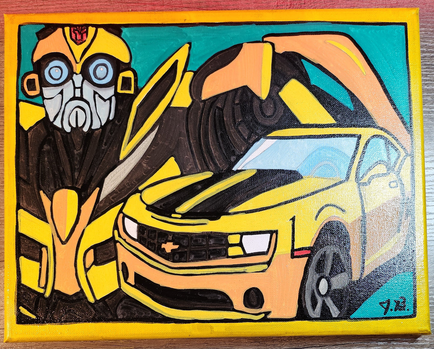 11" x 14" Transformers Bumblebee Acrylic Painting On An Canvas