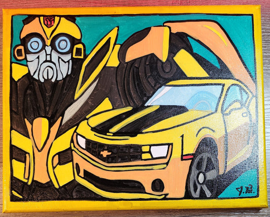 11" x 14" Transformers Bumblebee Acrylic Painting On An Canvas