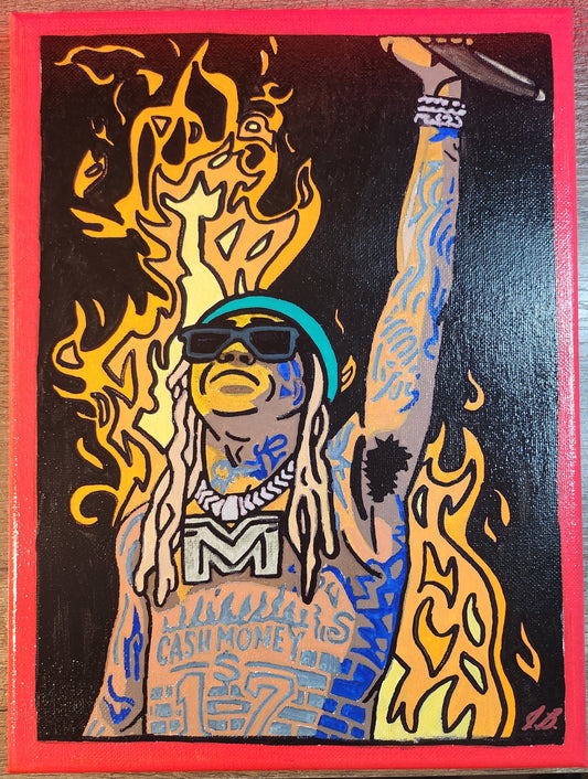 9" x 12" Lil Wayne The Fireman Acrylic Painting On Canvas