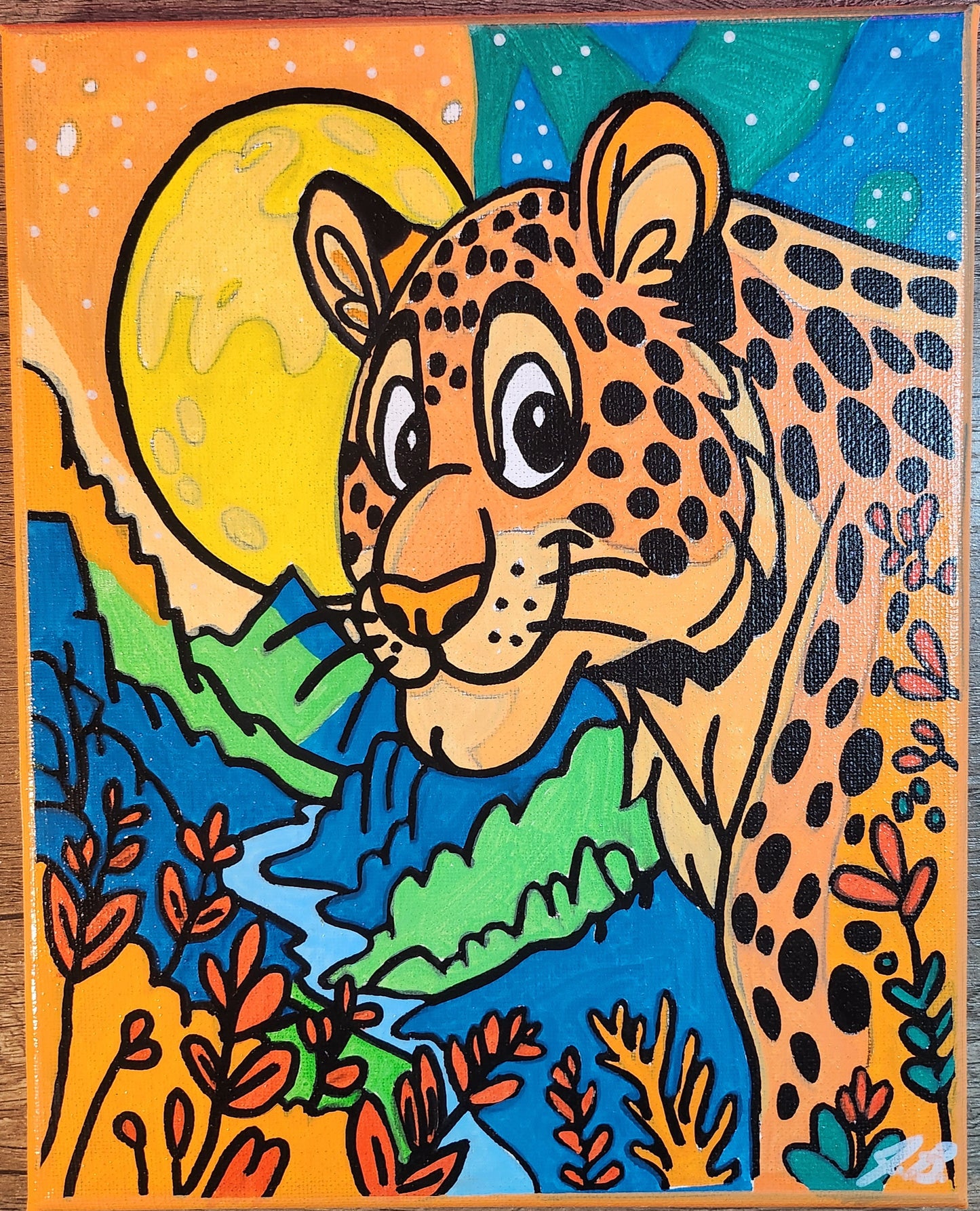 8" x 10" Happy Tiger Acrylic Painting On Canvas