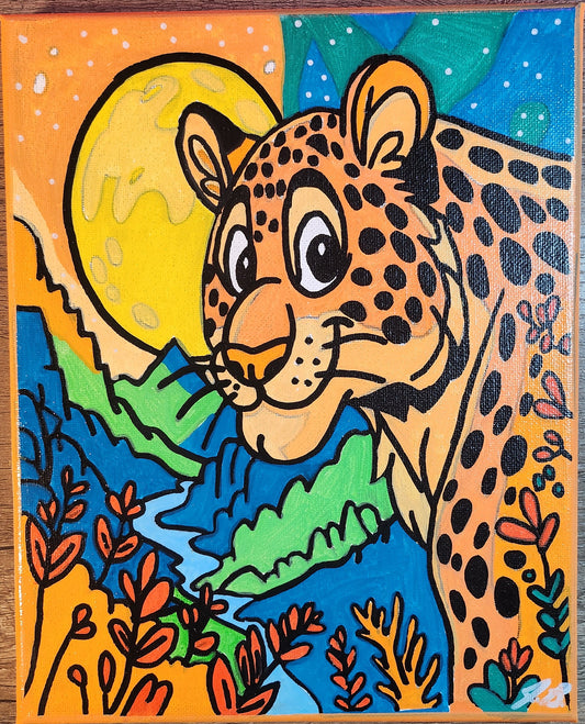 8" x 10" Happy Tiger Acrylic Painting On Canvas