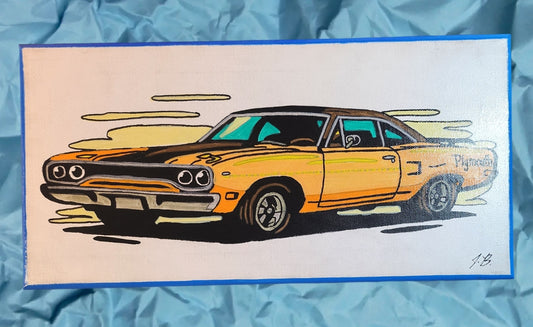 7" x 14" Plymouth Road Runner Acrylic Painting On An Canvas