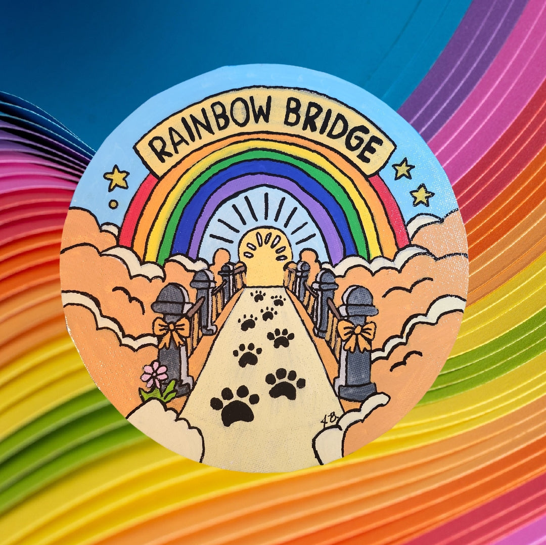 8" Circular Rainbow Bridge Acrylic Painting On An Canvas