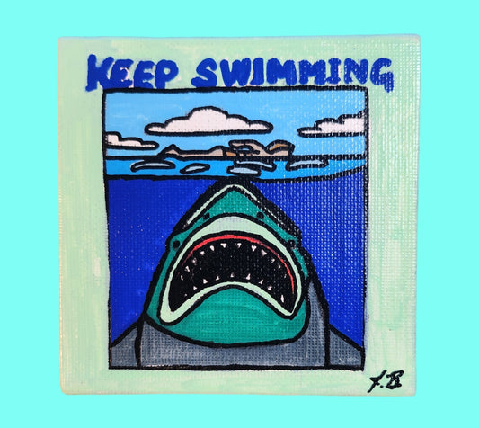 4" x 4" Jaws Keep Swimming Magnetic Acrylic Painting